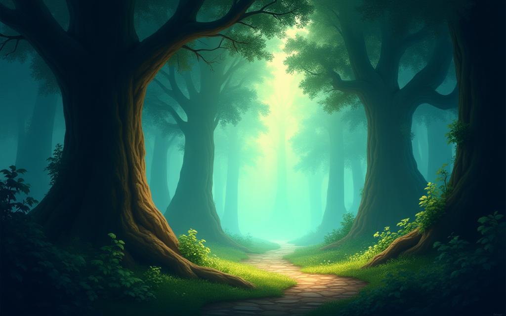 Enchanted forest scene from ForestBound with magical lighting