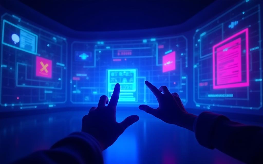 Neon VR Experience showcasing futuristic holographic interfaces